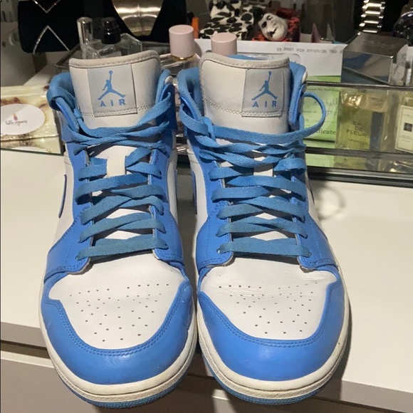 white and light blue shoes